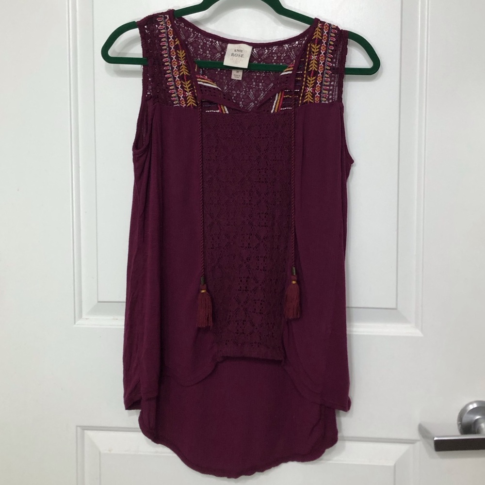 Marroon Shoulder Lace Tank Top